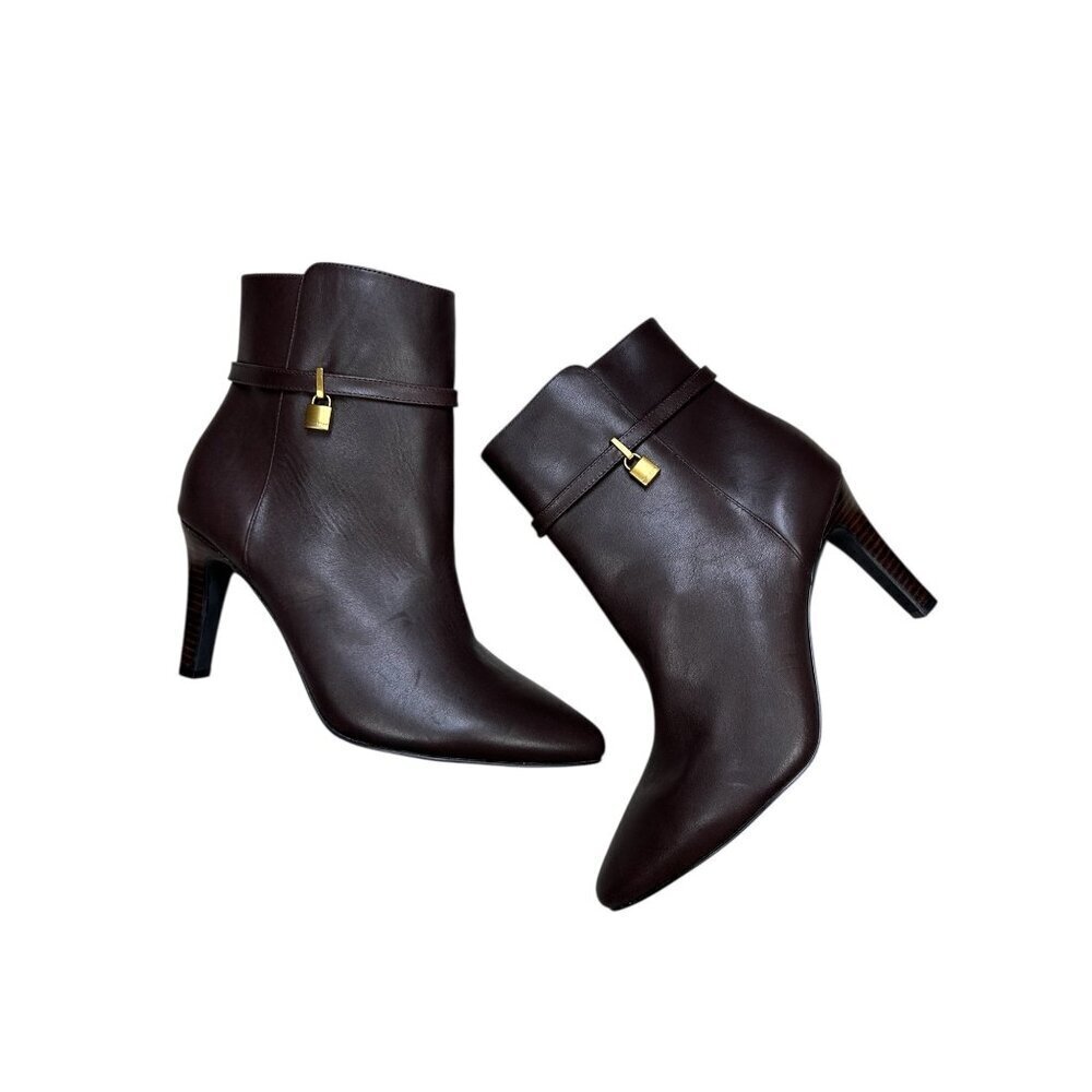Kurt Geiger London Braxton Lock Bootie US 8.5 EU39 Stiletto Heel Preppy Brown Le